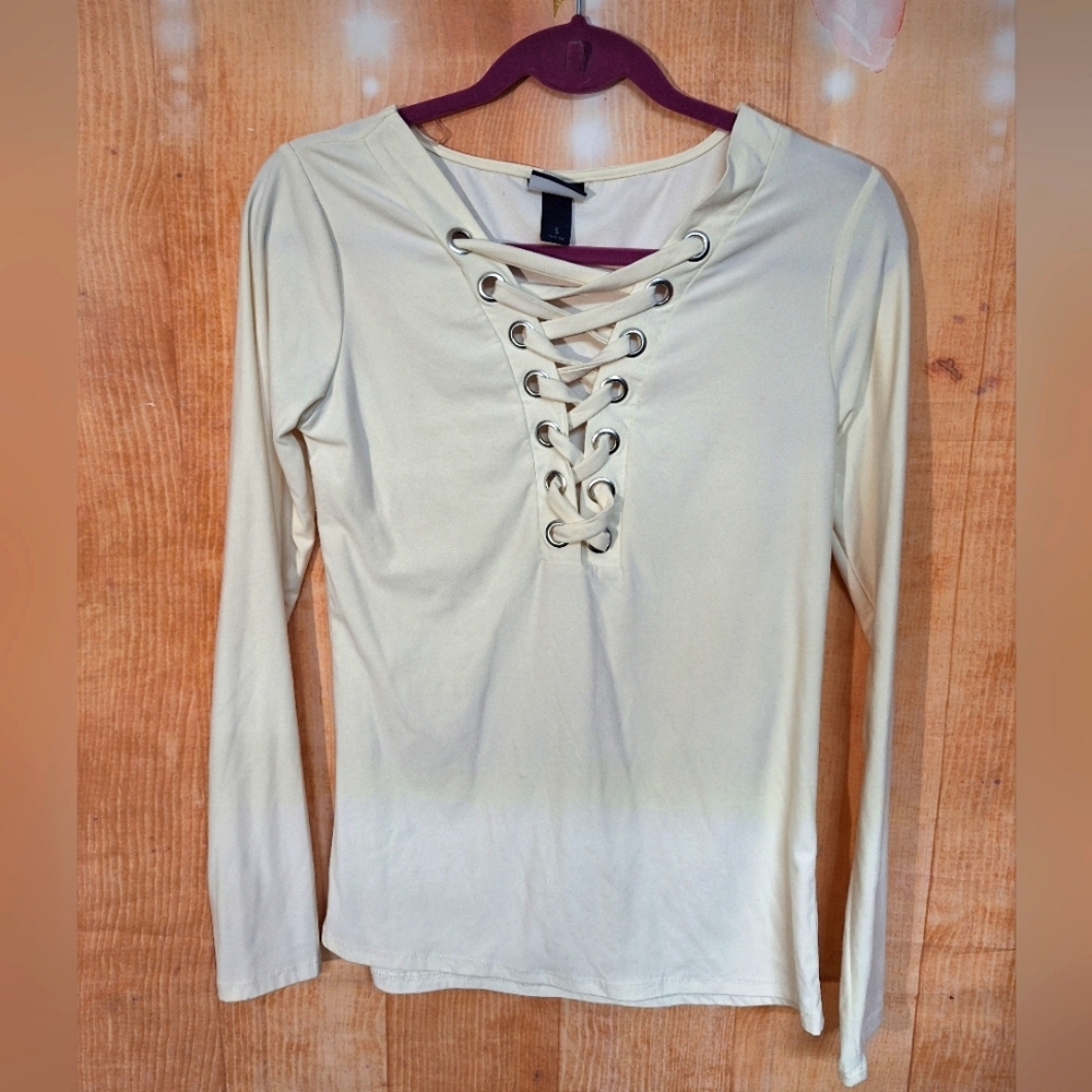 Cream Lace-Up Women's Top